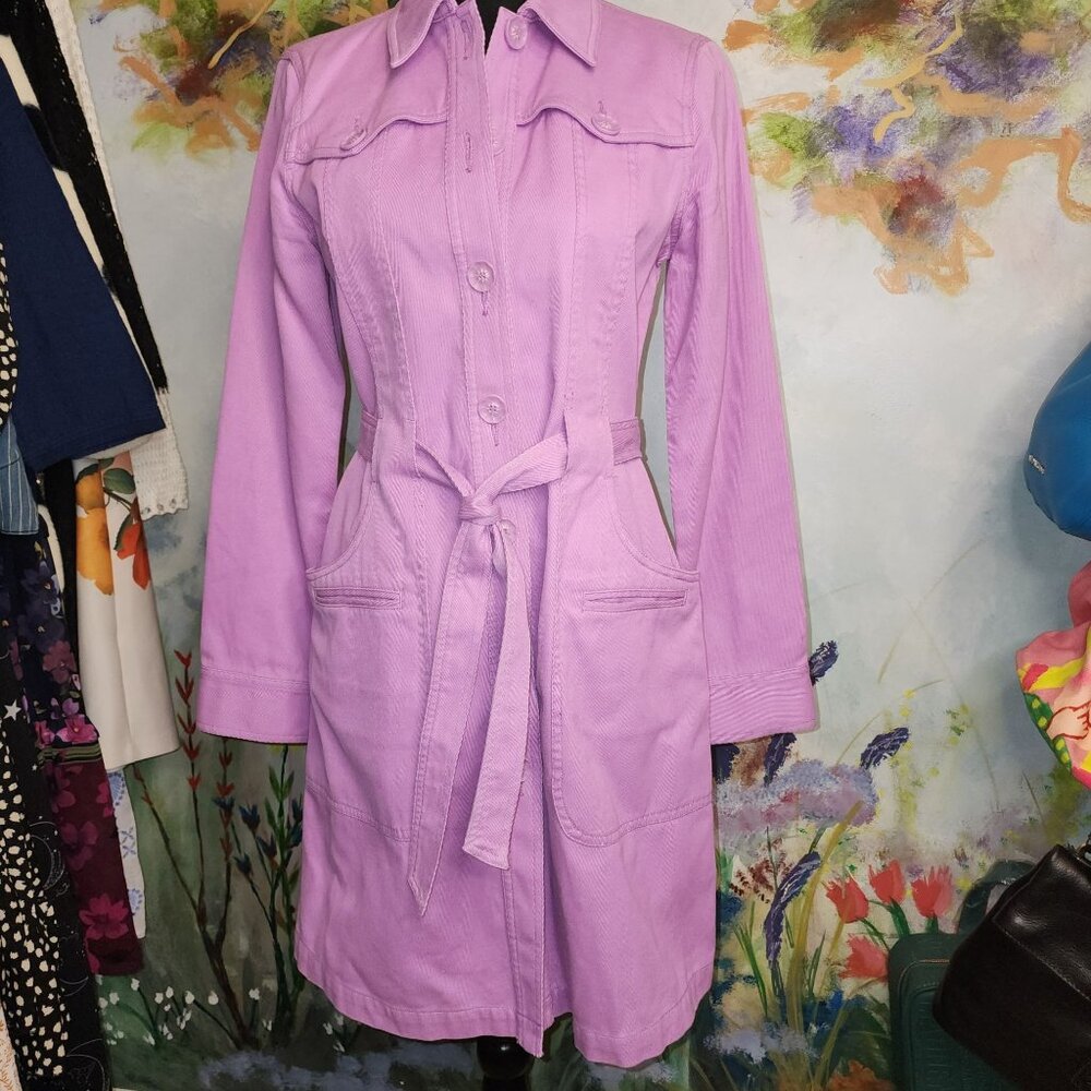 Vintage Styled Lilac Button-Front Trench Coat With Belt- Liz Claiborne